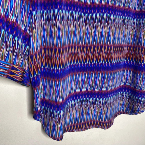 Ellie Kai Blue Orange Ikat Print Silk Blouse Top Women's Size 8 - Picture 6 of 9